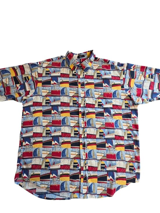 Nautica Other - Nautica Vintage 90s Sailboat AOP Grid Mesh Button Up Shirt XL